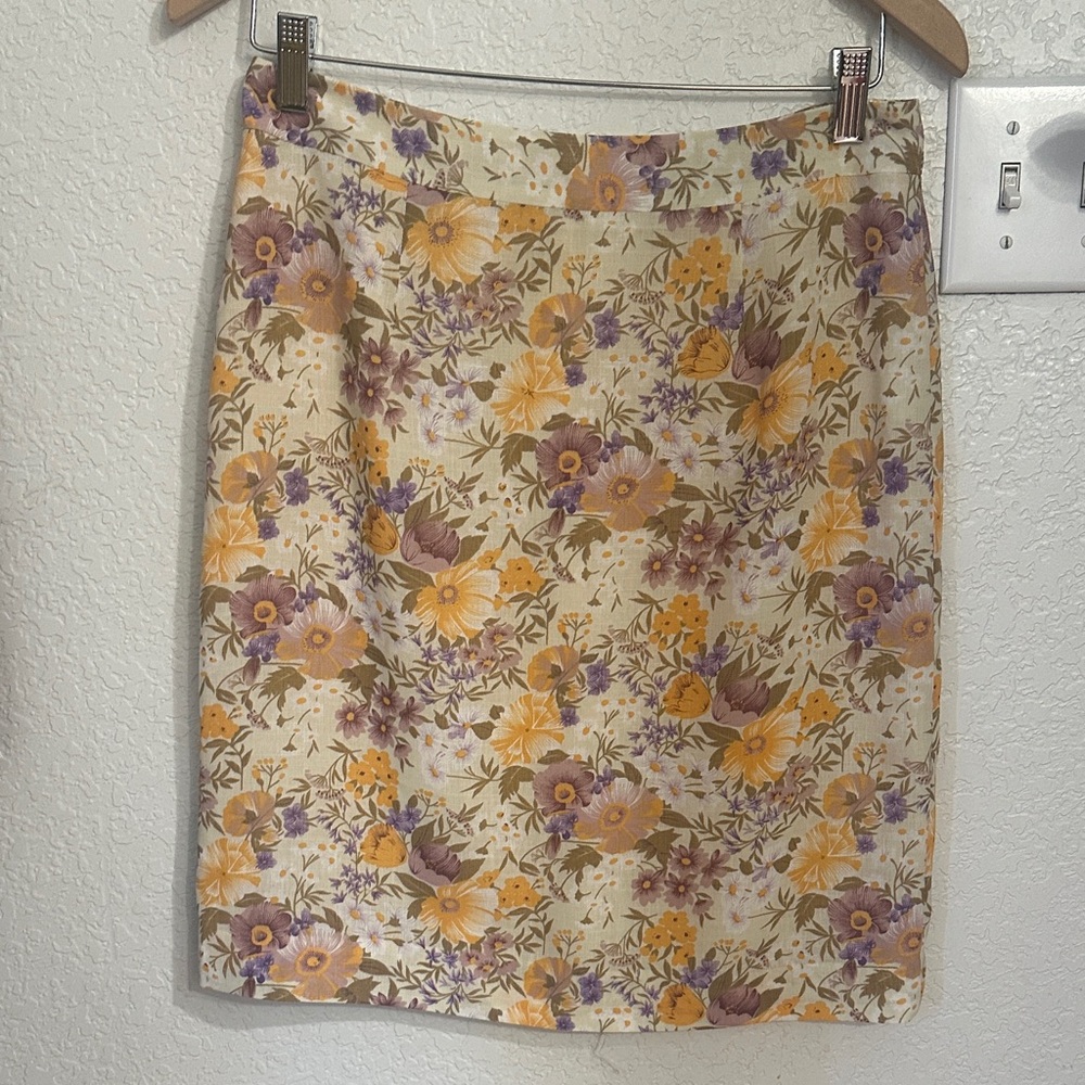 Floral Print Cream Pencil Skirt - Women's